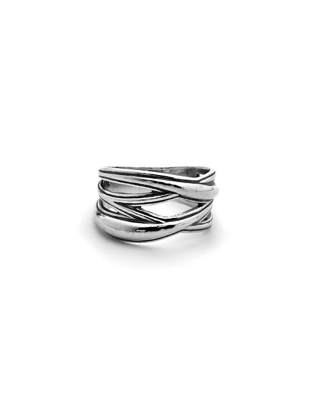 925 Sterling Silver Criss Cross Ring Statement Band Adjustable Womens Jewelry